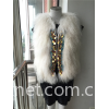 Women's white mongolian fur vest with coin beads trimming 