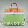 lady's multicolor birkin purse, luxury ostrich leather handbag