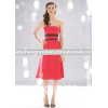 new red evening dresses sash satin tea length bridesmaid dresses hot sell dress