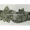 Silver Antique Machine Embroidery Lace Trim With Metallic Foil Print