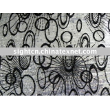 Fashion Polyester mesh ground with sequin embroidery and flocking