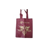 bright red ,gold print , long handle non woven bag