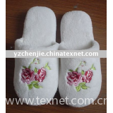 coral fleece hotel slipper with embroidery