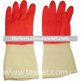 red/yellow latex household gloves