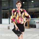 Multicolor Patchwork Faux Fur Fashionable Short Lady Three Quarter Sleeve Jacket