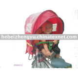 Foldable kid rain or sunshine shelter on back seat of the bicycle