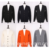 Mens V knitted collar button cardigan