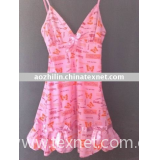 Lovely Pink Printing Ladies Pajamas Satin Bow Design