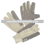 Knit Gardening Working Cotton Leather Canvas Gloves with PVC Dot DNO-G005