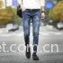 Urban Style Wax Coated Mens Black Tapered Jeans , Printed Skinny Denim Biker Jeans