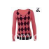Ladies Pink Pullover Sweater For Fall / Winter Diamond Pattern 80 % Cotton 20 % Nylon