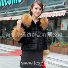 海宁华通纺织品有限公司-2012新款女装 带帽韩版修身兔毛黑色短款皮草外套貉子毛特价