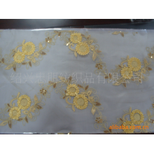 绍兴忠朋纺织品有限公司-全涤网布盘带金片绣花布 绣花面料
