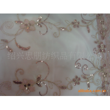 绍兴忠朋纺织品有限公司-全涤网布盘带金片绣花布 绣花面料