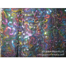 绍兴县喜和绣品有限公司-网布底布，3mm彩虹片绣花面料