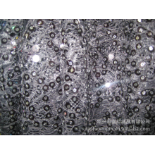绍兴县喜和绣品有限公司-蕾丝网布，3+5mm叠片金片绣花面料
