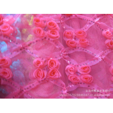 义乌市畅鑫皮革商行-【厂家直销】网布底布、0.6cm缎带、3mm金片布/四朵花