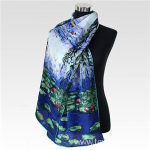 Ladies Blue Silk Skinny Chiffon Crepe De Chine Scarf For Christmas Day ...